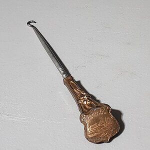 Antique Victorian Edwardian Ornate Metal Shoe Button Hook Boot Souvenir Montana